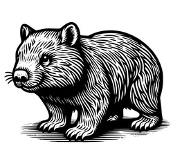 Fototapeta premium Hand-drawn Illustration of a wombat in a woodcut style