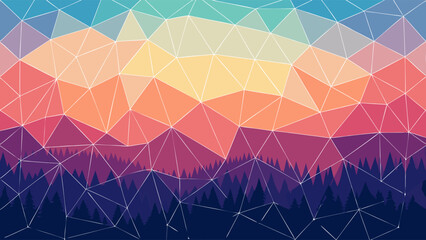 Geometric Sunset Mountain Landscape Illustration