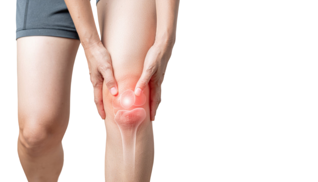 Man holding his knee in pain injury joint health medical problem isolated on white background