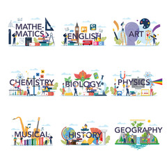 Naklejka premium Education and school class set with education elements
