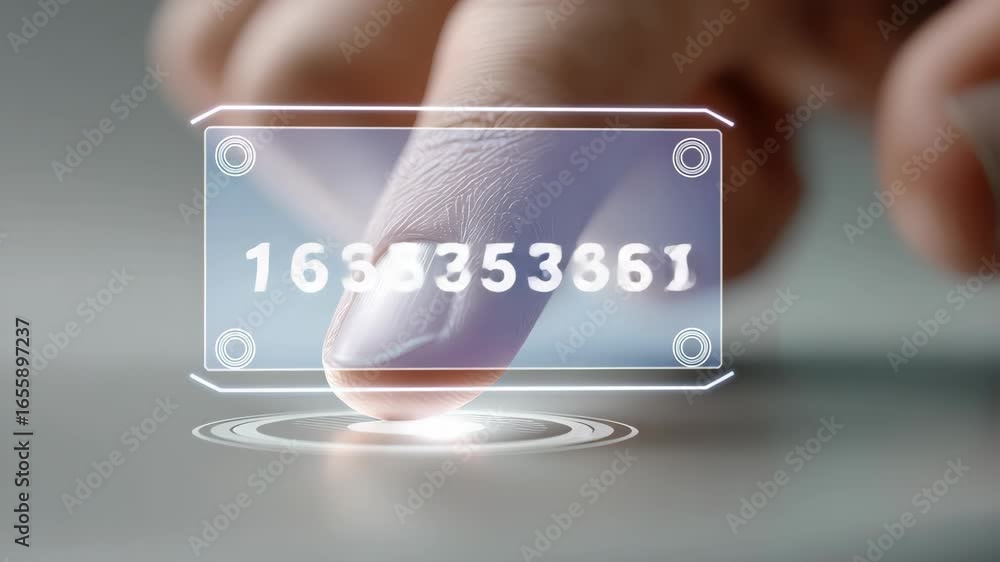 Poster finger interaction with digital interface showcasing technology, security, and innovation through nu