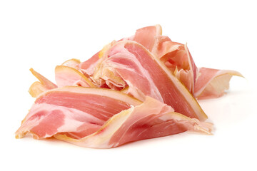 Bacon Slices Pile, Prosciutto, Cold Cuts, isolated on white background