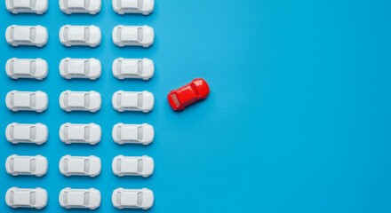 Stand Out Red Car Amongst White  Originality on Blue.