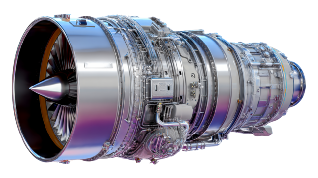 Powerful Jet Engine Turbine With Intricate Metallic Components, cut out transparent