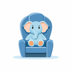 A light blue plush elephant sits serenely in a matching blue armchair.