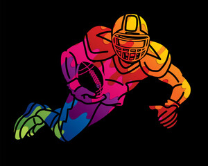 Graffiti American Football Player Action Cartoon Sport Graphic Vector