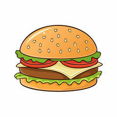 A juicy cheeseburger with sesame seed bun, lettuce, tomato, and melted cheese.