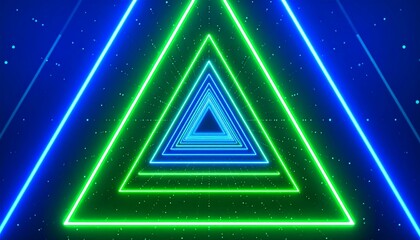 Obraz premium Neon Triangle Tunnel: A Vibrant Green and Blue Geometric Journey into the Digital Realm