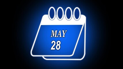 May 28 Daily Calendar animation. May Month 28 date calendar icon animation. Flat calendar icon monthly, important date, meeting date, Simple calendar with date concept. 4k video