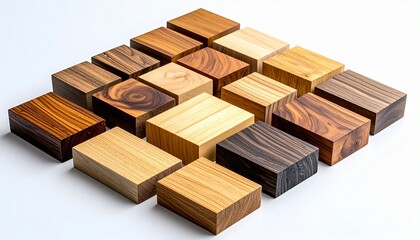 Diverse Wood Blocks Array Showcasing Various Grains and Textures