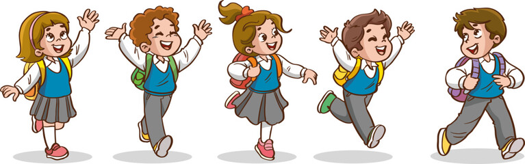 happy school children going to school