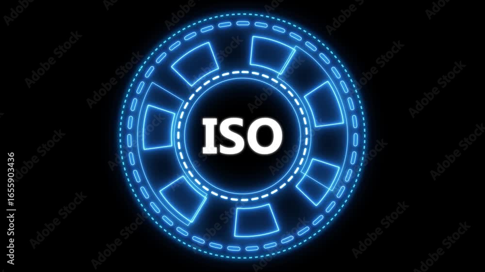 Aufkleber illuminated neon iso text displayed within a futuristic digital glowing circle