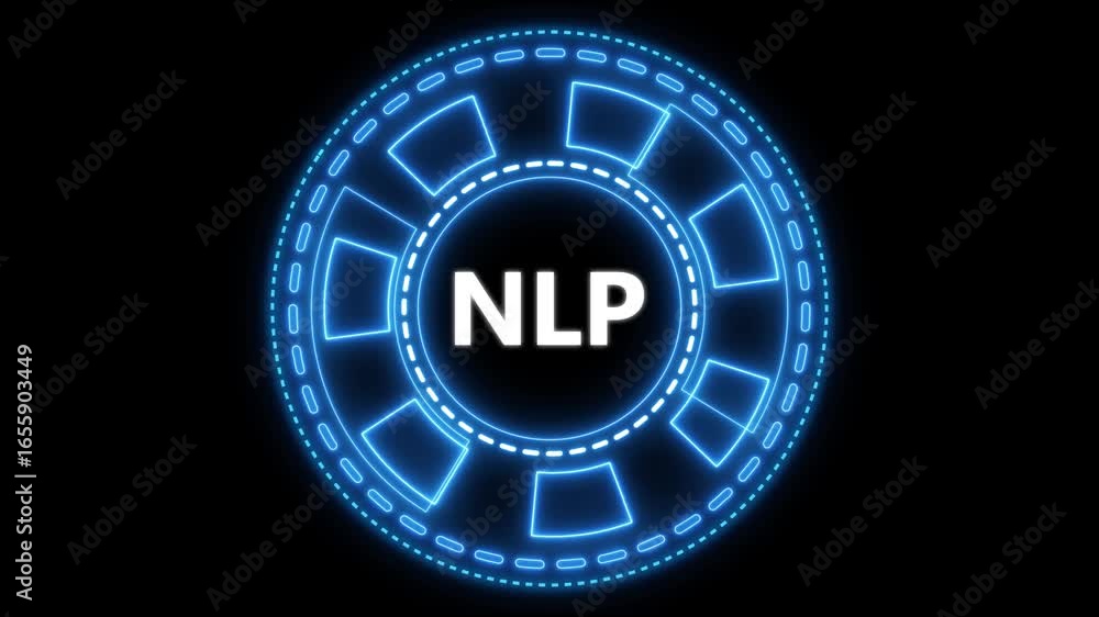 Aufkleber glowing neon graphic of nlp technology on a black background for ai concepts