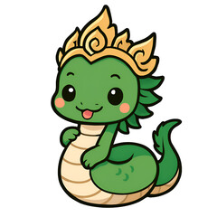 Fototapeta premium Charming cartoon Naga dragon wearing golden crown, perfect for design projects and branding