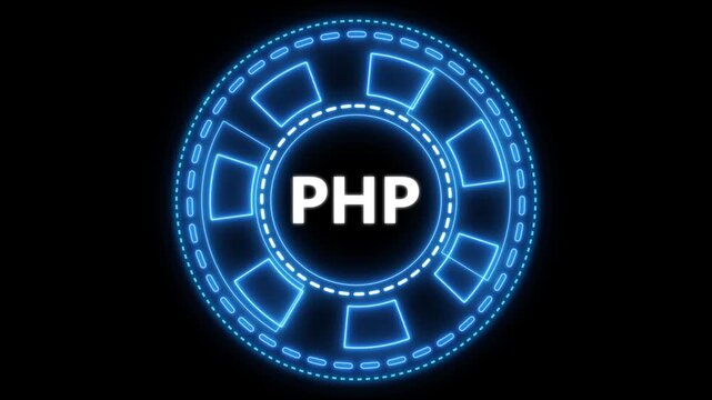 Animated neon php programming language logo on a black background