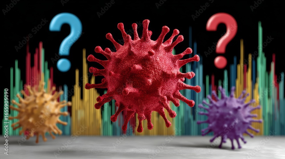 Poster three different colored viruses are shown in the image, with one of them being red. the viruses are 