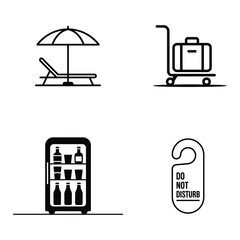 Hotel business service icons set with line art vector design  
