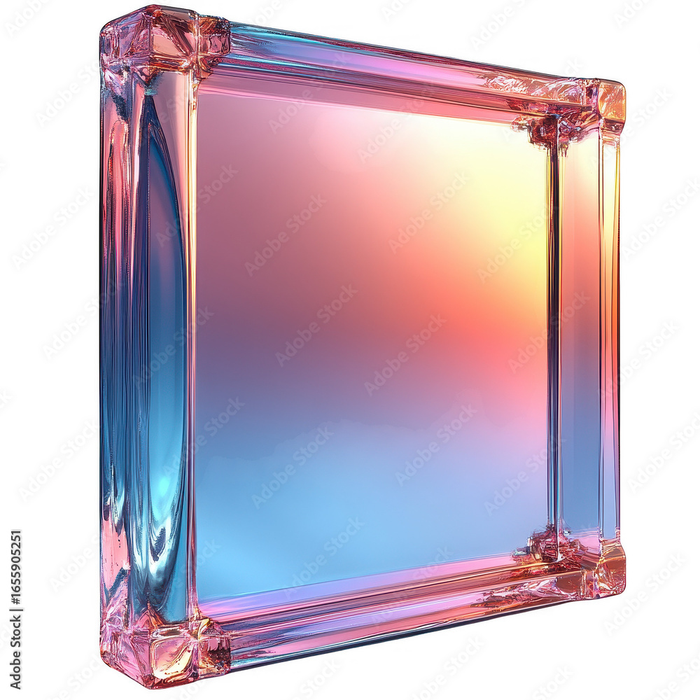 Aufkleber a shimmering holographic crystal cube with iridescent rainbow colors reflecting light and casting co