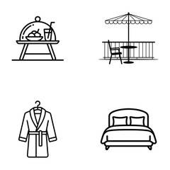 Hotel business service icons set with line art vector design  