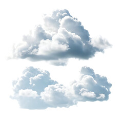 Two fluffy white cumulus clouds isolated on transparent background
