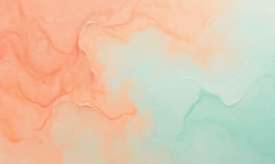 Abstract Pastel Alcohol Ink Background: Peach and Mint Swirls, Fluid Art Texture, Serene and Calming Design.