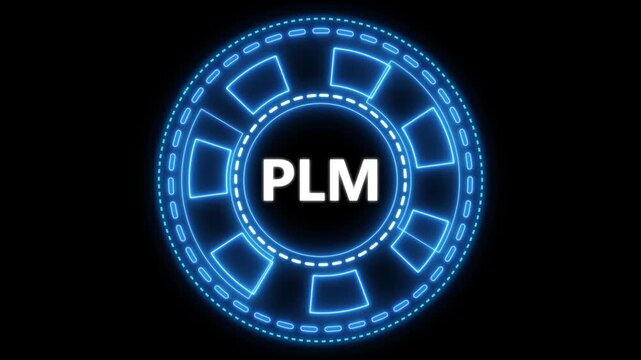 Illuminated neon plm product lifecycle management technology futuristic animation