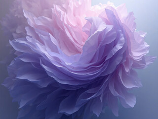 "Abstract veil inspired by iris petals. Deep violet, midnight indigo, and lavender haze blending in soft layered petal gradients."