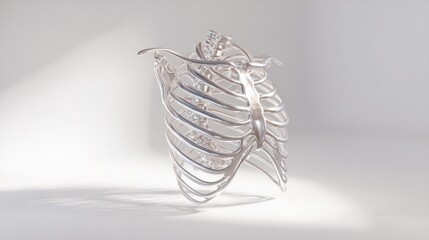 Silver ribcage anatomical model 3d render for medical illustration and design needs