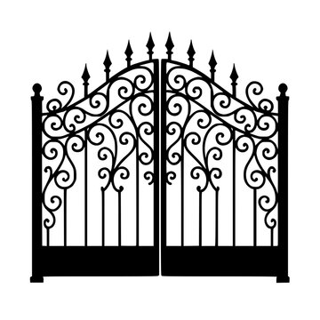 wrought iron gate , Beautiful Gate Silhouette &ndash; Black SVG Vector Isolated on White Background