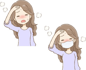 Long wavy-haired woman with fever feeling unwell (upper body)