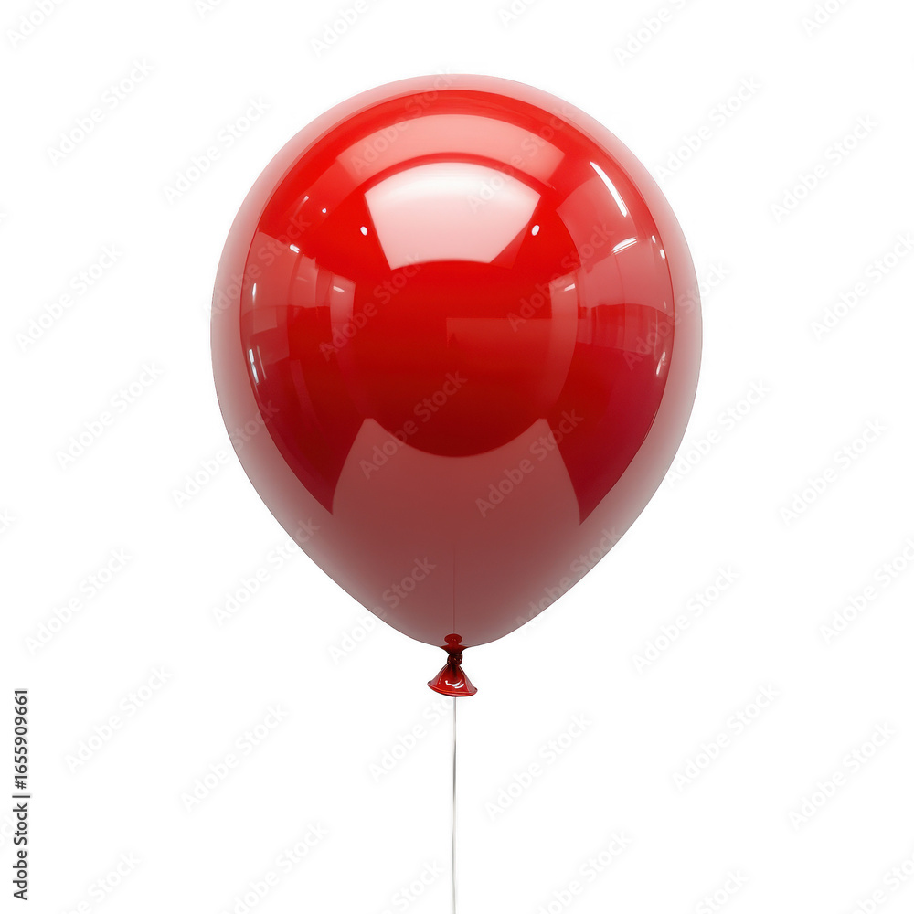 Poster a single shiny red balloon with a thin string reflecting light isolated on transparent background