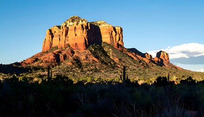 Red rock formations at sunset.