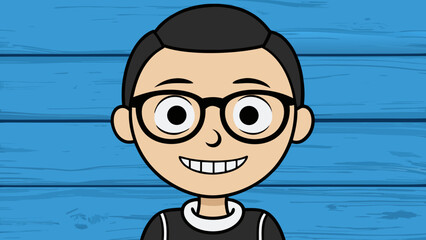A smiling man wearing glasses having fun in a cartoon style