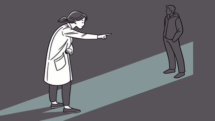 Illustrations of a woman point at her as if lecturing her