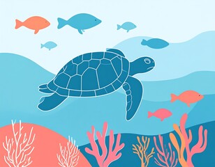 Underwater scene with turtle and fish (3)
