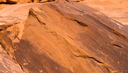 Close-up view of a large, layered rock formation.
