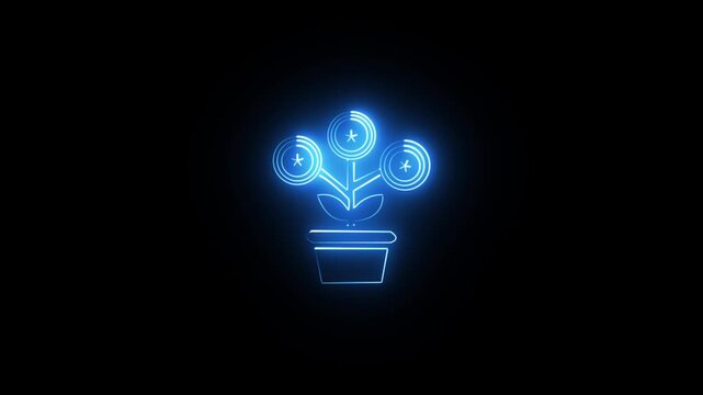 Minimalist Neon Outline of Rose Flowers on Dark Background for Elegant Decoration and Contemporary Design 4k video.