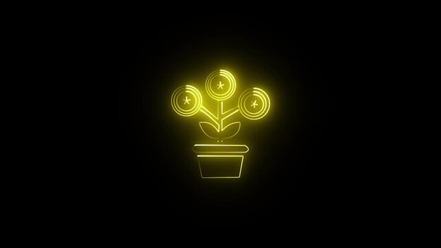 Minimalist Neon Outline of Rose Flowers on Dark Background for Elegant Decoration and Contemporary Design 4k video.