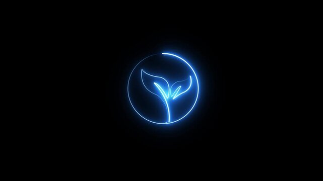 Glowing Vegetarian Icon and Symbol in HD Video Neon Animation on Black Background 4k motion video.