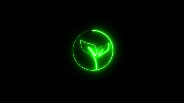 Glowing Vegetarian Icon and Symbol in HD Video Neon Animation on Black Background 4k motion video.