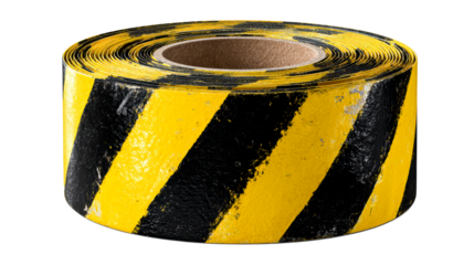 Roll of Hazardous Yellow and Black Striped Warning Tape, cut out transparent