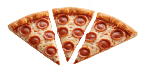 Delicious pepperoni pizza slices isolated on transparent background
