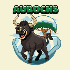 Black Aurochs extinct animal in Cartoon sticker Illustration