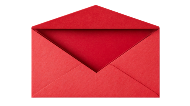 Open Red Paper Envelope Texture With Isolated White Background, cut out transparent