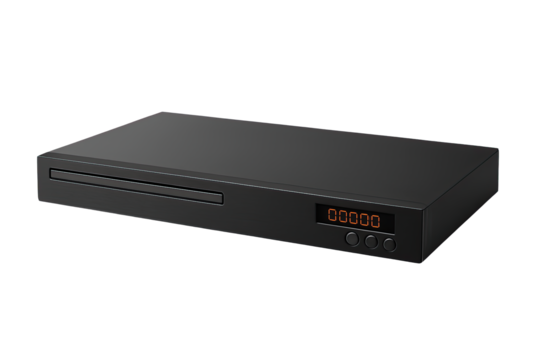 Sleek black DVD player with modern features and digital display.