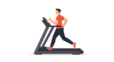 Fototapeta premium A flat vector illustration of a person running on a treadmill, no facial features, minimal flat style, isolated on white background