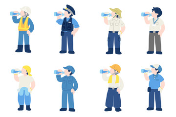 水分補給をする働く人々[男性]のフラットなイラスト(セット)