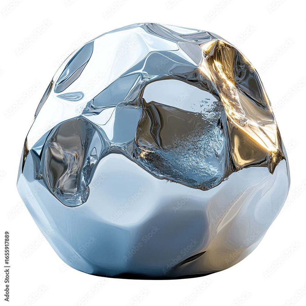 Aufkleber a highly reflective faceted irregularly shaped object with a metallic sheen showcasing a distorted m