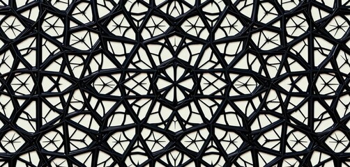 Intricate black geometric shapes form a complex, repeating pattern,  shapes,  sophisticated