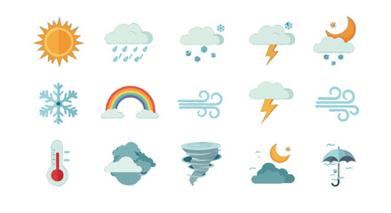 Vector mixed Weather icons set | Include cloudy, rainy, sunny, snowy, windy, hot, rainbow, typhoon, gale